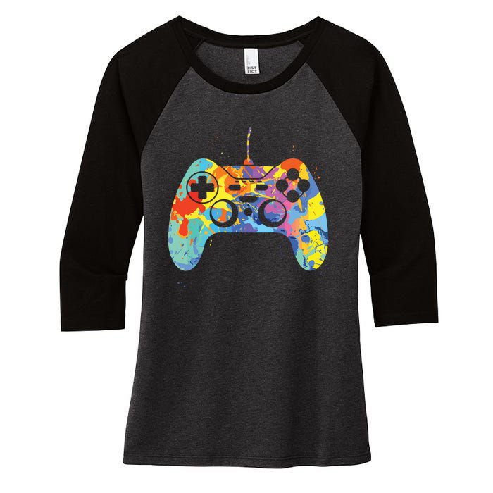 Colorful Gamer Graphic Gaming Controller Graphic Women's Tri-Blend 3/4-Sleeve Raglan Shirt