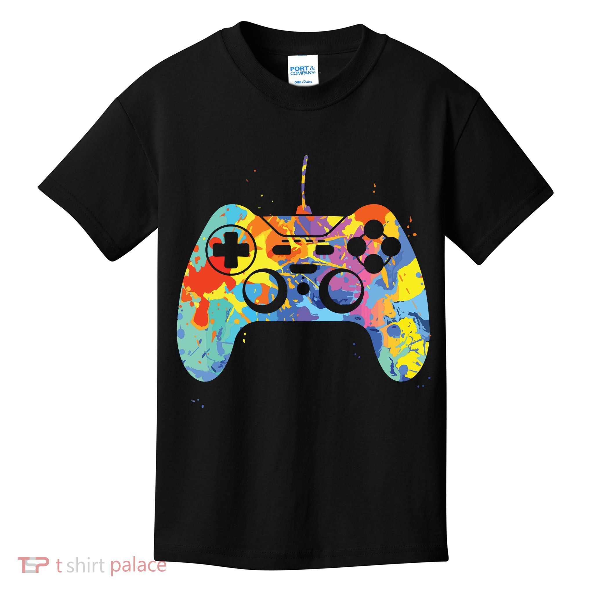 Colorful Gamer Graphic Gaming Controller Graphic Kids T-Shirt