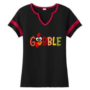 Cute Gobble Gobble Turkey Pilgrim Little Thanksgiving Gift Ladies Halftime Notch Neck Tee