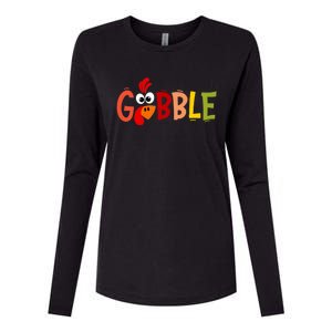 Cute Gobble Gobble Turkey Pilgrim Little Thanksgiving Gift Womens Cotton Relaxed Long Sleeve T-Shirt