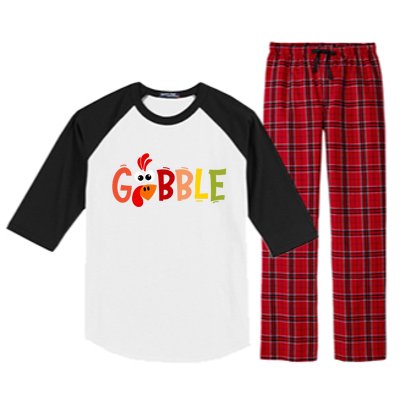 Cute Gobble Gobble Turkey Pilgrim Little Thanksgiving Gift Raglan Sleeve Pajama Set