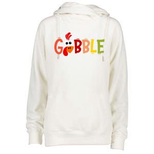 Cute Gobble Gobble Turkey Pilgrim Little Thanksgiving Gift Womens Funnel Neck Pullover Hood