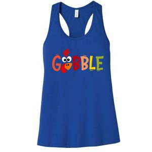 Cute Gobble Gobble Turkey Pilgrim Little Thanksgiving Gift Women's Racerback Tank