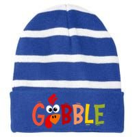 Cute Gobble Gobble Turkey Pilgrim Little Thanksgiving Gift Striped Beanie with Solid Band