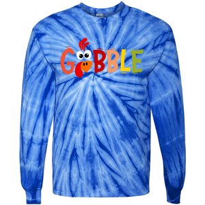 Cute Gobble Gobble Turkey Pilgrim Little Thanksgiving Gift Tie-Dye Long Sleeve Shirt