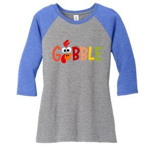 Cute Gobble Gobble Turkey Pilgrim Little Thanksgiving Gift Women's Tri-Blend 3/4-Sleeve Raglan Shirt