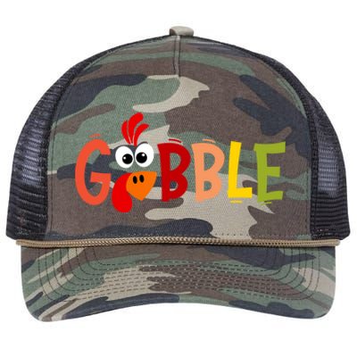 Cute Gobble Gobble Turkey Pilgrim Little Thanksgiving Gift Retro Rope Trucker Hat Cap