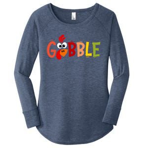 Cute Gobble Gobble Turkey Pilgrim Little Thanksgiving Gift Women's Perfect Tri Tunic Long Sleeve Shirt