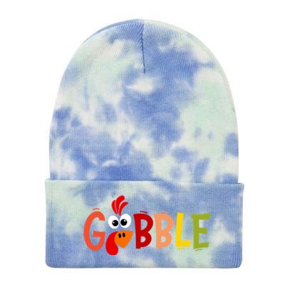 Cute Gobble Gobble Turkey Pilgrim Little Thanksgiving Gift Tie Dye 12in Knit Beanie