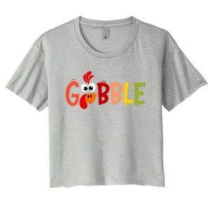 Cute Gobble Gobble Turkey Pilgrim Little Thanksgiving Gift Women's Crop Top Tee