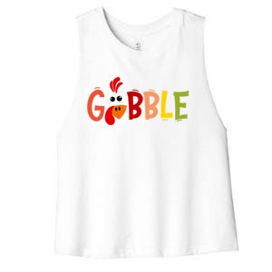 Cute Gobble Gobble Turkey Pilgrim Little Thanksgiving Gift Women's Racerback Cropped Tank