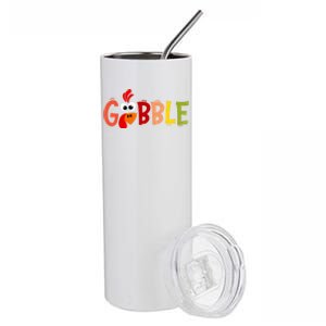 Cute Gobble Gobble Turkey Pilgrim Little Thanksgiving Gift Stainless Steel Tumbler