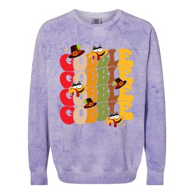 Cute Gobble Gobble Turkey Pilgrim Little Thanksgiving Gift Colorblast Crewneck Sweatshirt