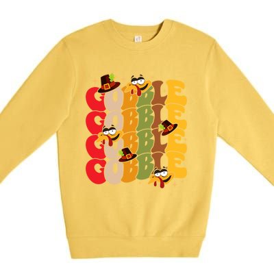 Cute Gobble Gobble Turkey Pilgrim Little Thanksgiving Gift Premium Crewneck Sweatshirt