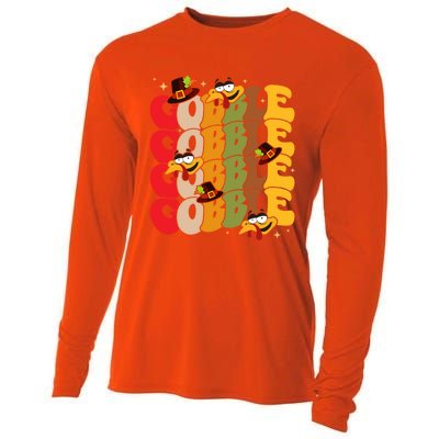 Cute Gobble Gobble Turkey Pilgrim Little Thanksgiving Gift Cooling Performance Long Sleeve Crew