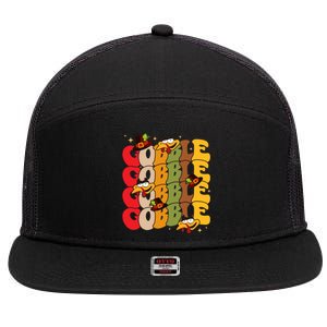 Cute Gobble Gobble Turkey Pilgrim Little Thanksgiving Gift 7 Panel Mesh Trucker Snapback Hat