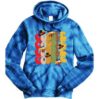 Cute Gobble Gobble Turkey Pilgrim Little Thanksgiving Gift Tie Dye Hoodie