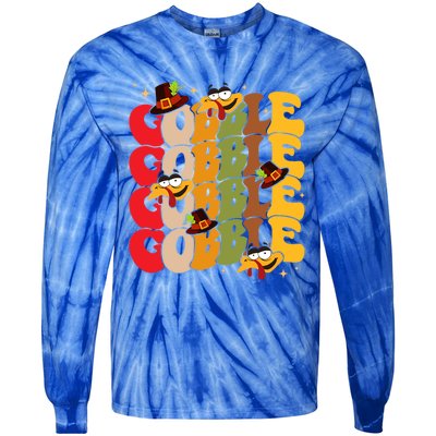 Cute Gobble Gobble Turkey Pilgrim Little Thanksgiving Gift Tie-Dye Long Sleeve Shirt