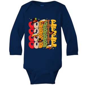 Cute Gobble Gobble Turkey Pilgrim Little Thanksgiving Gift Baby Long Sleeve Bodysuit