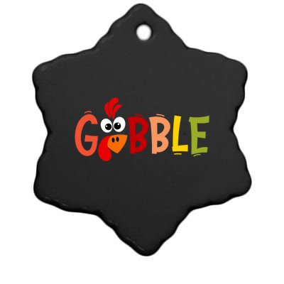 Cute Gobble Gobble Turkey Pilgrim Little Thanksgiving Funny Gift Ceramic Star Ornament