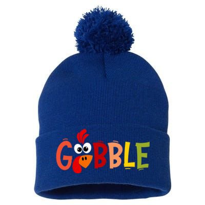 Cute Gobble Gobble Turkey Pilgrim Little Thanksgiving Funny Gift Pom Pom 12in Knit Beanie