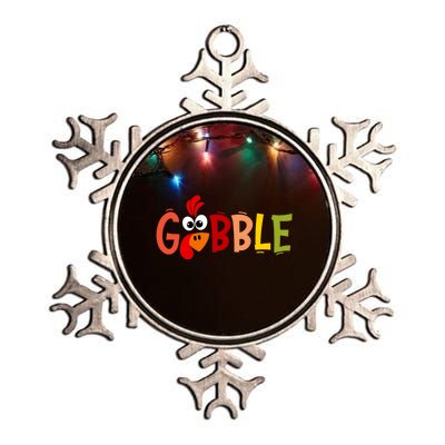 Cute Gobble Gobble Turkey Pilgrim Little Thanksgiving Funny Gift Metallic Star Ornament