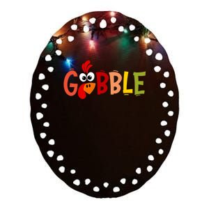 Cute Gobble Gobble Turkey Pilgrim Little Thanksgiving Funny Gift Ceramic Oval Ornament