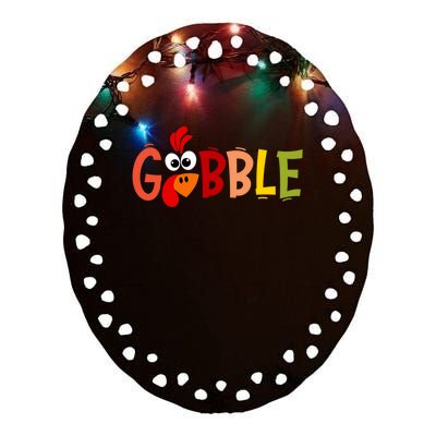 Cute Gobble Gobble Turkey Pilgrim Little Thanksgiving Funny Gift Ceramic Oval Ornament