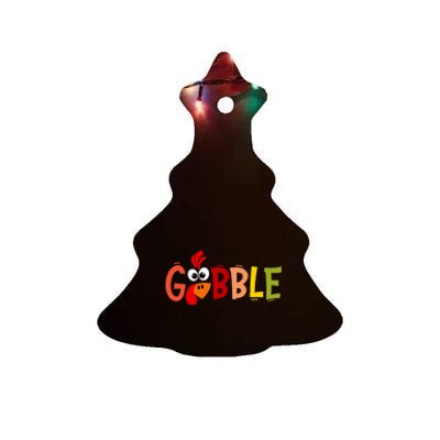 Cute Gobble Gobble Turkey Pilgrim Little Thanksgiving Funny Gift Ceramic Tree Ornament