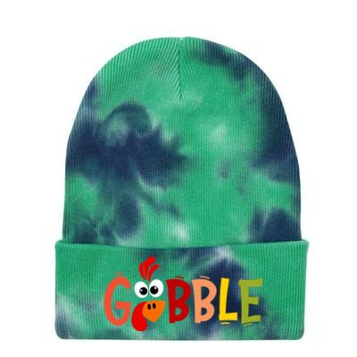 Cute Gobble Gobble Turkey Pilgrim Little Thanksgiving Funny Gift Tie Dye 12in Knit Beanie