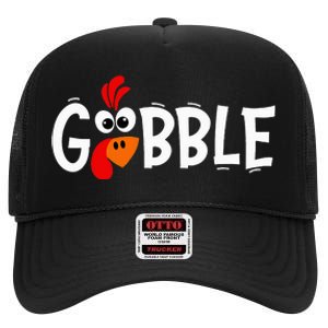 Cute Gobble Gobble Turkey Pilgrim Little Thanksgiving High Crown Mesh Back Trucker Hat