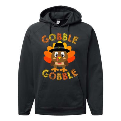 Cute Gobble Gobble Turkey Pilgrim Little Thanksgiving Performance Fleece Hoodie