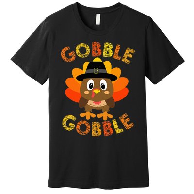 Cute Gobble Gobble Turkey Pilgrim Little Thanksgiving Premium T-Shirt