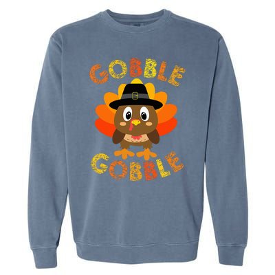 Cute Gobble Gobble Turkey Pilgrim Little Thanksgiving Garment-Dyed Sweatshirt