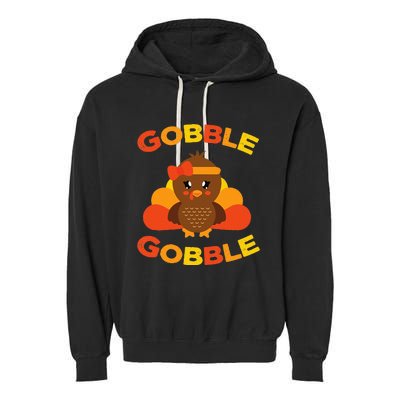 Cute Gobble Gobble Turkey Pilgrim Little Thanksgiving Garment-Dyed Fleece Hoodie