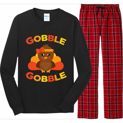 Cute Gobble Gobble Turkey Pilgrim Little Thanksgiving Long Sleeve Pajama Set