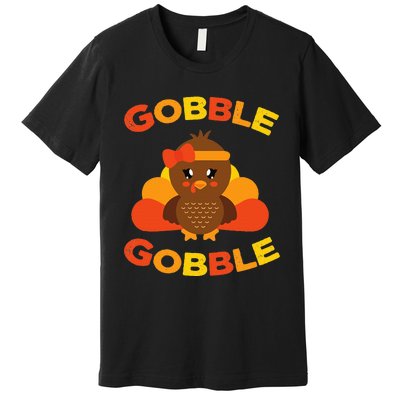 Cute Gobble Gobble Turkey Pilgrim Little Thanksgiving Premium T-Shirt