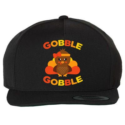 Cute Gobble Gobble Turkey Pilgrim Little Thanksgiving Wool Snapback Cap