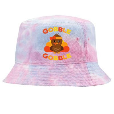 Cute Gobble Gobble Turkey Pilgrim Little Thanksgiving Tie-Dyed Bucket Hat