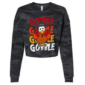 Cute Gobble Gobble Turkey Pilgrim Little  Thanksgiving Cropped Pullover Crew