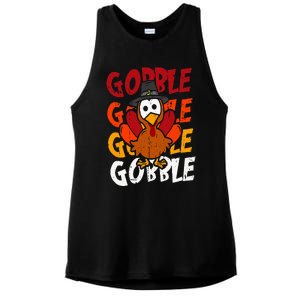 Cute Gobble Gobble Turkey Pilgrim Little  Thanksgiving Ladies PosiCharge Tri-Blend Wicking Tank