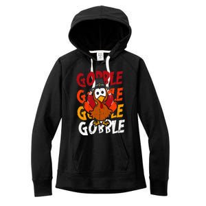 Cute Gobble Gobble Turkey Pilgrim Little  Thanksgiving Women's Fleece Hoodie