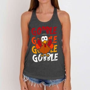 Cute Gobble Gobble Turkey Pilgrim Little  Thanksgiving Women's Knotted Racerback Tank