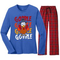 Cute Gobble Gobble Turkey Pilgrim Little  Thanksgiving Women's Long Sleeve Flannel Pajama Set 