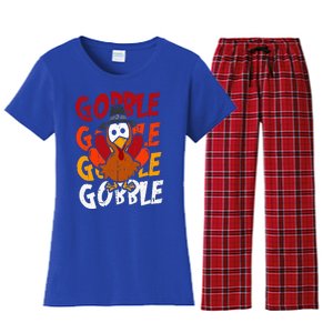 Cute Gobble Gobble Turkey Pilgrim Little  Thanksgiving Women's Flannel Pajama Set