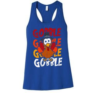 Cute Gobble Gobble Turkey Pilgrim Little  Thanksgiving Women's Racerback Tank