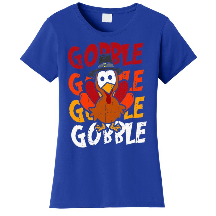 Cute Gobble Gobble Turkey Pilgrim Little  Thanksgiving Women's T-Shirt