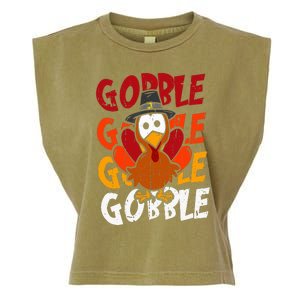 Cute Gobble Gobble Turkey Pilgrim Little  Thanksgiving Garment-Dyed Women's Muscle Tee