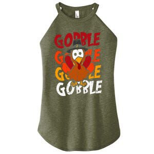 Cute Gobble Gobble Turkey Pilgrim Little  Thanksgiving Women's Perfect Tri Rocker Tank