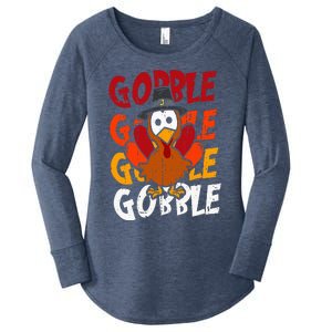 Cute Gobble Gobble Turkey Pilgrim Little  Thanksgiving Women's Perfect Tri Tunic Long Sleeve Shirt